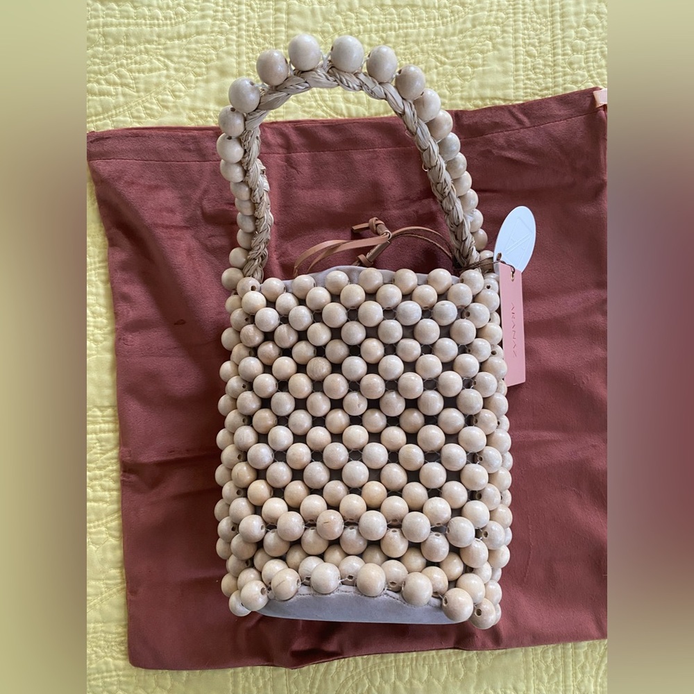 NWT Aranaz Punto Wood Beaded Bucket Bag - Picture 8 of 15